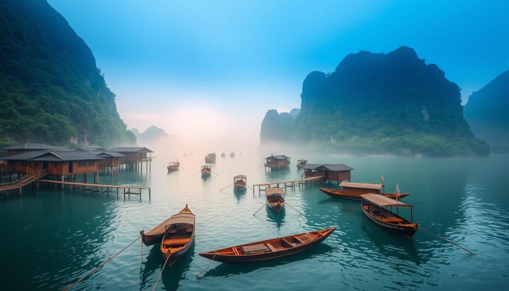 floating villages in Halong Bay