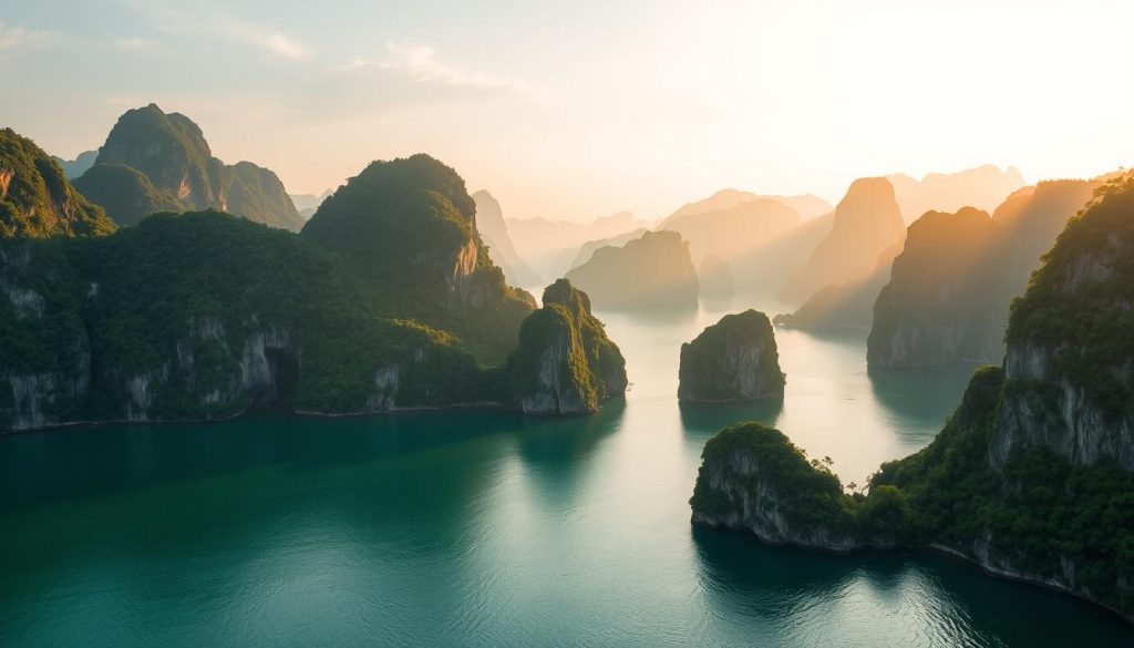 limestone formations in Halong Bay