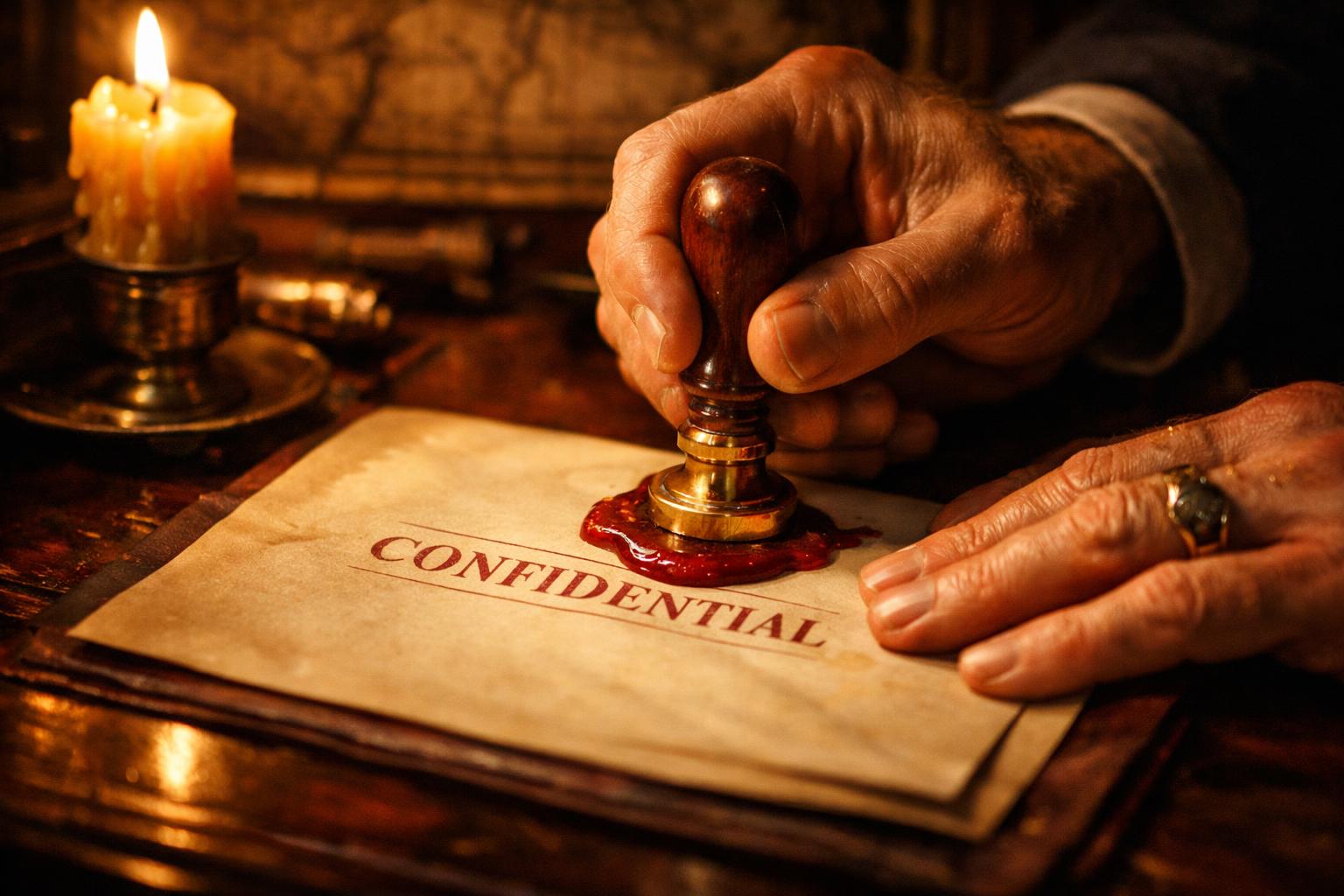 Confidential wax seal on a classified document